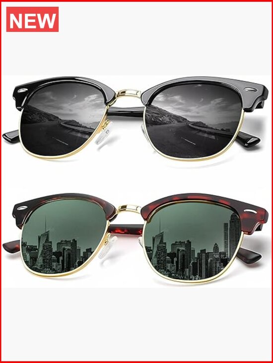 Polarized Sunglasses Men Women Semi-Rimless Retro Driving UV Blocking main image 7